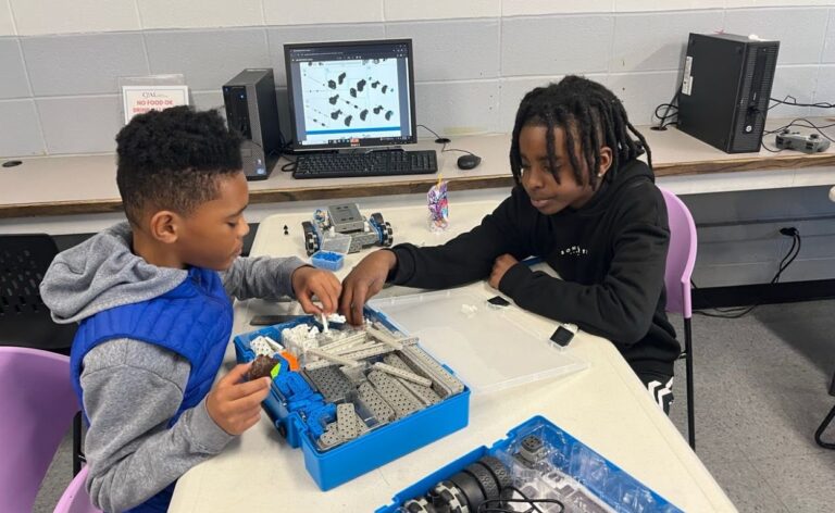 Photos of students working with legos - NBCUniversal Comcast Partnership